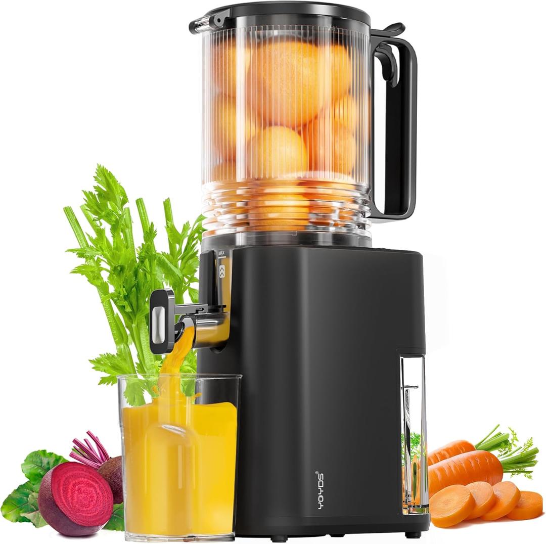 Cold Press Juicer, 5.5inch Wide Feed Chute Juicer Machine, Slow Masticating Juicer for Whole Vegetables & Fruits, Black