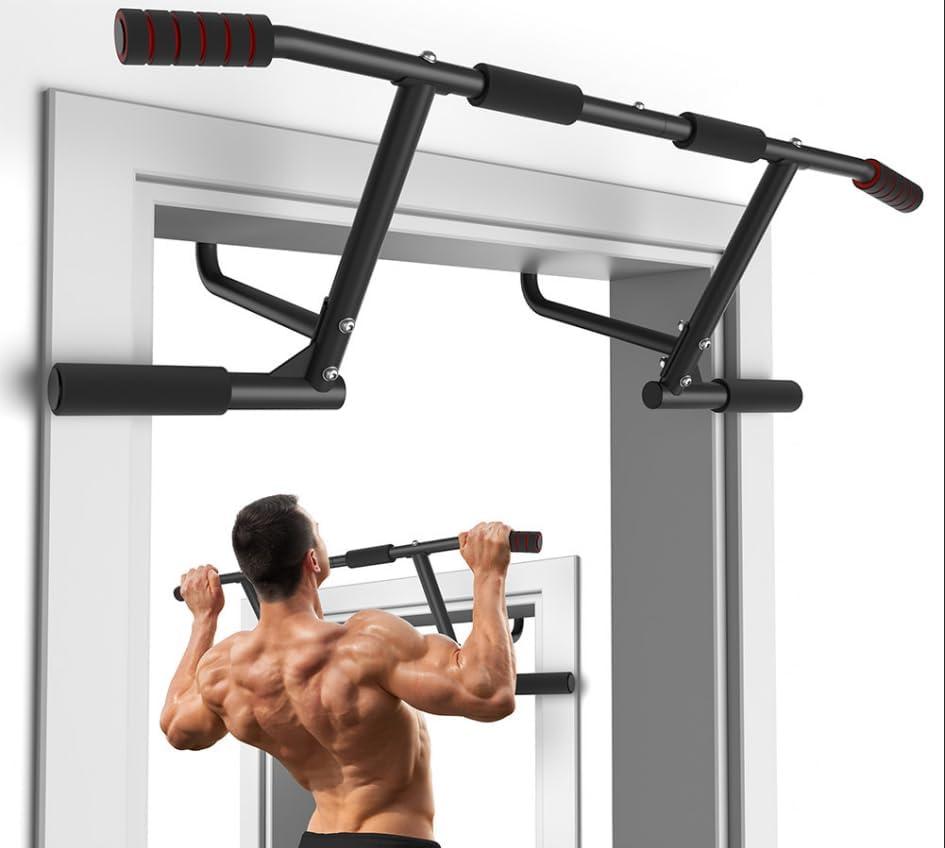 ONETWOFIT Pull Up Bar for Doorway, 440 lbs Heavy Duty Upper Body Fitness Workout Bar for Home Gym Exercise, Multi-Grip Strength Wall Mounted Door Frame Chin-Up Bar for Almost All Doors (Black)