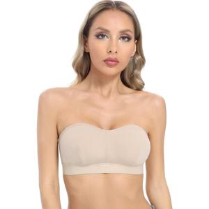 Women's Strapless Bra Comfortable Non-Slip Silicone Bandeau Bra Seamless Wireless Tube Top Bra Beige
 2XL