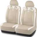 PIC AUTO Car Seat Covers, Cute Rabbit Premium Beige Leather Seat Covers, Universal Fit Front Seat Covers for Cars, Trucks, SUVs, Soft & Wear-Resistant Auto Interior Protection with Airbag-Compatible