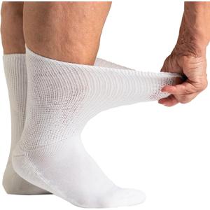 Viasox EasyStretch Diabetic Crew Socks for Men & Women, Non Binding Neuropathy Socks (Large, White)