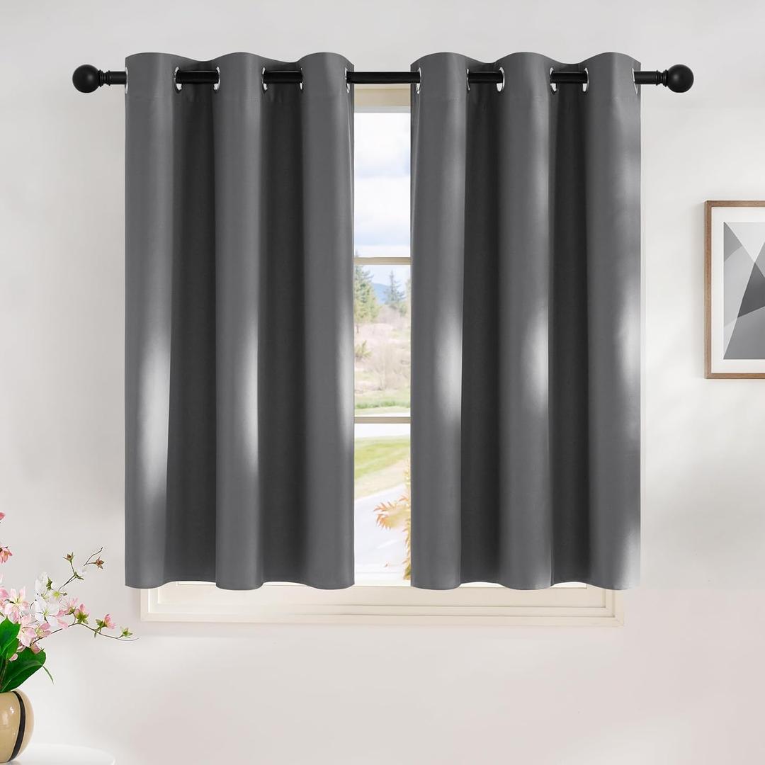 NICETOWN Grey Kitchen Blackout Short Curtain Panels for Bedroom, 45 Inch Long Thermal Insulated Grommet Top Blackout Draperies and Drapes (2 Panels, W42 x L45 -Inch, Grey)