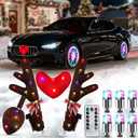 Remote-Control LED Christmas Reindeer Car Kit - Antlers Decoration with 6 Tiny LED Light for Tires, Christmas Decorations for Car Universal Fit with Jeeps, Trucks, Golf Carts..