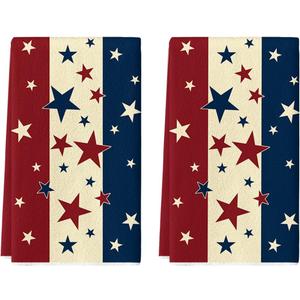 Artoid Mode Stripes Stars America Patriotic 4th of July Kitchen Towels Dish Towels, 18x26 Inch Farmhouse Memorial Day Decoration Hand Towels Set of 2