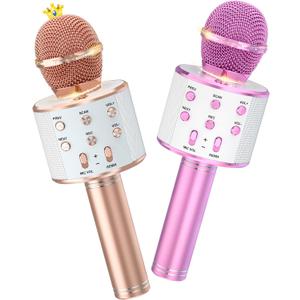 Ankuka Kids Karaoke Microphone 2 Pack, Wireless Bluetooth Karaoke Microphone for Singing Portable Handheld Mic Speaker Machine, Christmas Birthday Gifts for Girls Ages 4, 5, 6, 7, 8, 9, 10, 12+