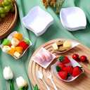 Tessco for you 400 Pcs Mini Appetizer Plates Set Including 200 Disposable Dessert Plates Assorted Shape 100 Mini Plastic Forks 100 Plastic Spoons for Party (Classic Style, White)