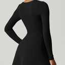 QINSEN Square Neck Long Sleeve Flare Dress with Side Slit for Women Elegant Mini Dress for Casual Party Wear (M)