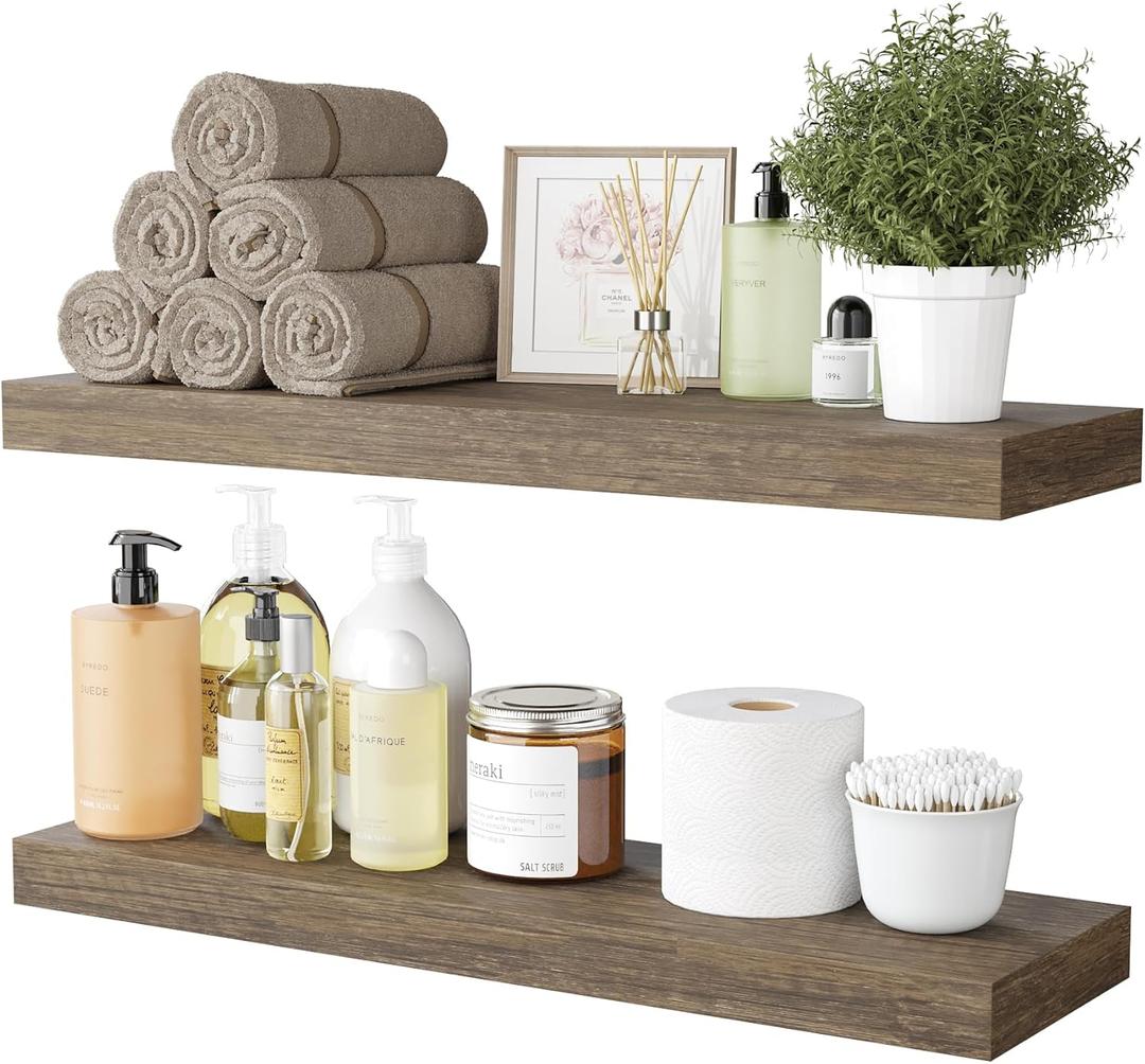 BAMEOS Floating Shelf, 24x6 Wall Shelf,Decor Wall Mounted Shelves,Hanging Shelf Set for Bathroom Kitchen Living,Kitchen,Room Bedroom Storage (Boathouse Oak)