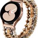 Lerobo Beaded Bracelet Band Compatible with Galaxy Watch 7/6/5/4/Active 2 40mm 44mm/Watch 4 Classic 42mm 46mm/6 Classic 43mm 47mm/5 Pro 45mm, Women Girl 20mm Handmade Fashion Stretchy Watch Band (Small, Coffee)