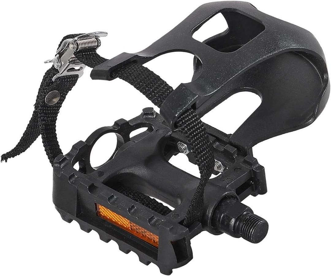 DRBIKE Bike Pedals with Toe Clip Cage and Straps for Indoor Bike and Outdoor Bicycles 9/16 Inch Bicycle Pedals Replacement for MTB Mounatin Stationary Bike 1 Pair, Alloy & PP