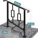 Handrails for Outdoor Steps, Fit 2 or 3 Steps Outdoor Stair Railing, Black Wrought Iron Handrail Handrails for Concrete Steps or Wooden Stairs (2-3 Step Vertical Rect)