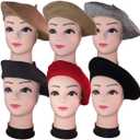 Women French Wool Beret Hats - Solid Color Classic Beanie Winter Cap (One Size, Black)