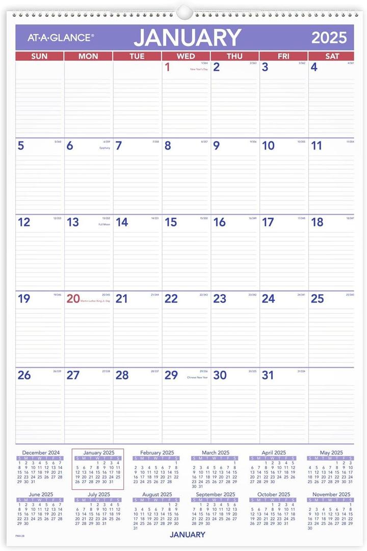 AT-A-GLANCE 2025 Wall Calendar, 20" x 30", Extra Large (PM42825)