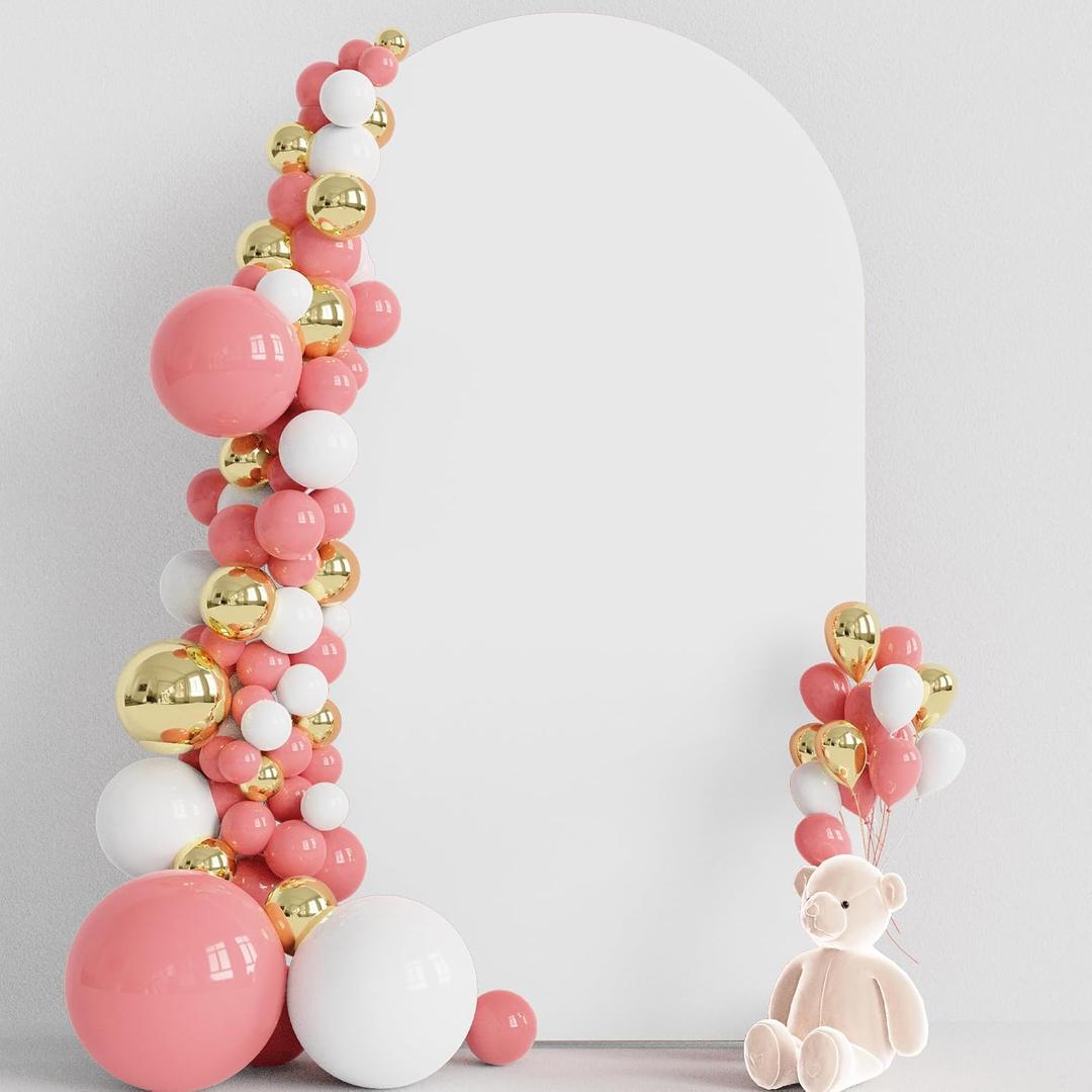 Wokceer Wedding Arch Backdrop Cover 8FT Spandex Fitted Wedding Arch Stand Covers Round Top Chiara Backdrop Cover for Birthday Party Ceremony Banquet Decoration White