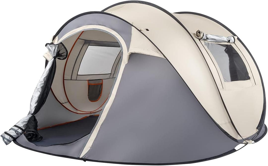 4 Person Easy Pop Up Camping Tent, Waterproof Automatic Setup 2 Doors-Instant Family Tents for Camping, Hiking, Traveling, Fishing, Beach, Outdoor