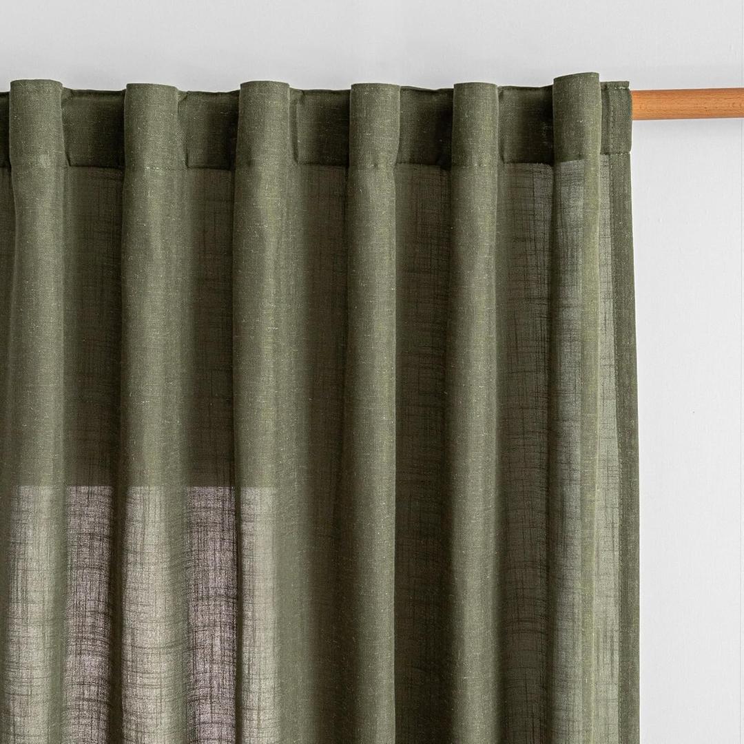MYSKY HOME Curtains for Living Room 84 Inches Long Semi Sheer Light Filtering Privacy Drapes Linen Look Textured Boho Home Decor, Backdrop Curtain for Parties, 50" x 84", Olive Green, 2 Panels