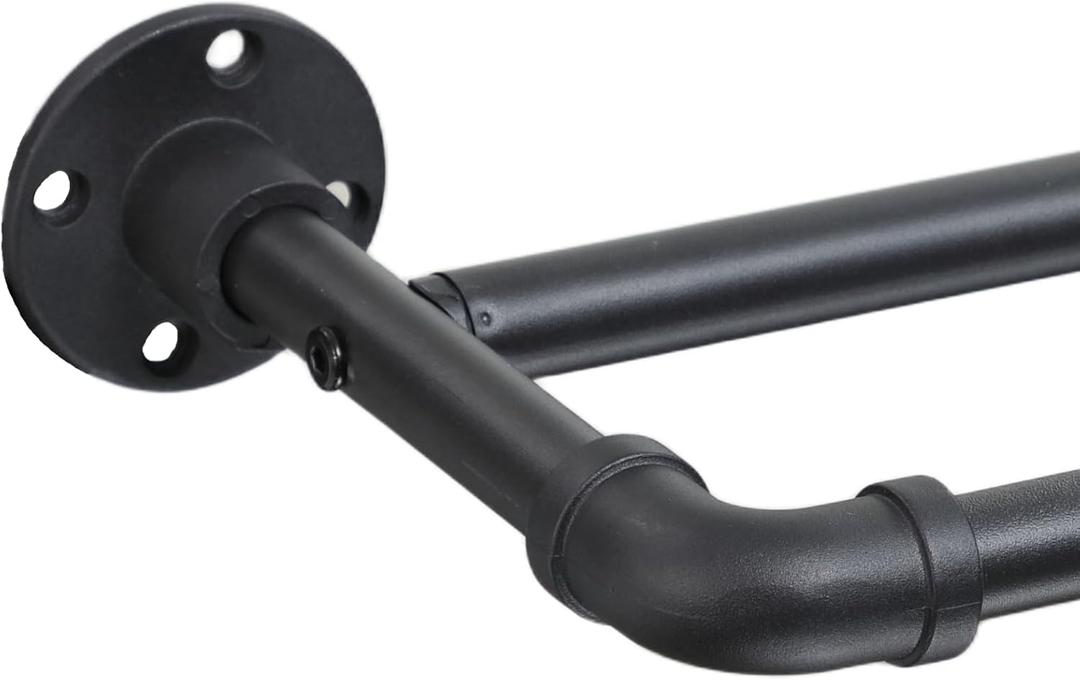 Industrial Double Curtain Rods for Windows 31 to 95 Inch, Adjustable Telescoping 1 Inch Black Double Curtain Rod Set Heavy Duty Blackout Wrap Around Curtain Rods for Living Room, Sliding Glass Door