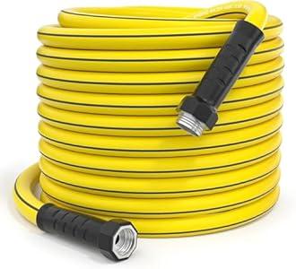GREENER 50FT Tools Hybrid Garden Hose Dia.5/8’’ Inner Rv Garden Hose with Swivel Grip Handle 150PSI High Burst Strength Industrial Water Hose for All Weather Outdoor (Yellow)