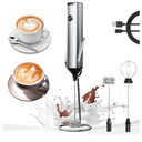 Rechargeable Milk Frother with Stand, Coffee Frother Stirrer Wand, Handheld Drink Mixer with Stainless Steel Whisk, Electric Whisk Foam Maker for Lattes, Cappuccino, Matcha, Protein Powder