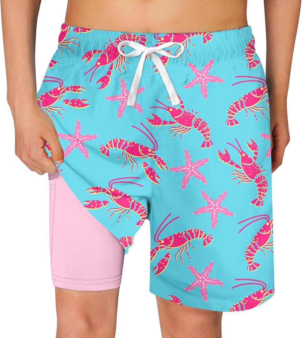 BFUSTYLE Boys Swim Trunks Kid Swim Short with Compression Liner Little Boys Bathing Suit