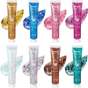 Face and Body Glitter 8 Color Body Glitter Gel Costume Accessories Chunky Glitters Eyeshadow for Christmas Party, Festivals, Event, Rave Sparkle Makeup
