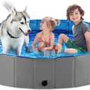 Jasonwell Foldable Dog Pet Bath Pool Collapsible Dog Pet Pool Bathing Tub Kiddie Pool Doggie Wading Pool for Puppy Small Medium Large Dogs Cats and Kids 63" Grey (Mdf Wood Gray)