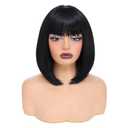 Black Bob Wig With Bangs Short Straight Black Wigs for Women Natural Looking Synthetic Wigs for Daily Cosplay Costume Wig (Black,12 Inch)
