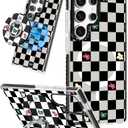 Cute Case for Samsung Galaxy S25 Ultra for Women Girls - Funny Plaid Flower Design Compatible with Magsafe Magnetic Ring Holder Kickstand Fashion TPU Phone Covers