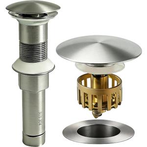 HENGDLOO Bathroom Sink Drain, with Overflow, Pop up Sink Drain Stopper with Strainer Plug for Vessel Sink Lavatory Vanity, SUS 304 Stainless Steel, Brushed Nickel