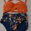 Aqua Eve Women High Waisted Bikini Set Racerback Swimsuit Two Piece Bathing Suit High Neck Swimwear (Medium, Orange Flowers)