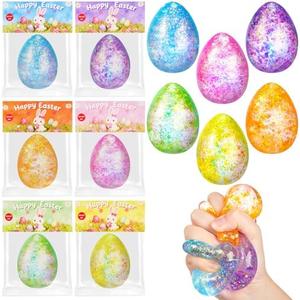 Seenelling 12 Pack Easter Egg Stress Balls for Kids, 2 ×2.8 Soft Mochi Squeeze Fidgets, Squeeze Toys Easter Basket Stuffers, School Classroom Children's Day Exchange Gifts, Party Favors