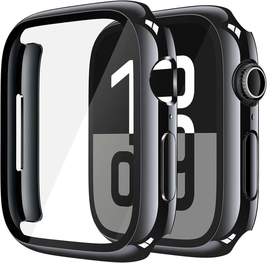 Misxi 2 Pack Tempered Glass Case Compatible for Apple Watch Series 11 Series 10 42mm, Hard PC Screen Protector Overall Protection Ultra-Thin Lightweight Scratch-Resistant Cover for iWatch, Jet Black