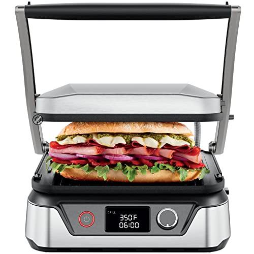 Chefman 5-in-1 Digital Panini Press Grill Sandwich Maker and Griddle Grill Combo with Removable, Reversible Dishwasher-Safe Grilling Plates, Opens 180° for Indoor BBQ / Flat Top Grill, Stainless steel