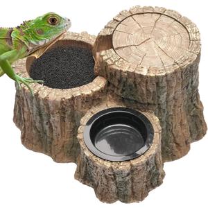 Reptile Water Fountain with Food Dish Terrarium Drinking Fountain for Bearded Dragon, Gecko, Chameleon, Lizard, Tree Frog & Turtle Keeps Water Clear, Easy to Use Water Dispenser