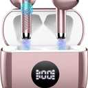Wireless Earbuds, Bluetooth 5.4 Ear Buds LED Power Display Headphones Bass Stereo, Bluetooth Earbuds in-Ear Noise Cancelling Mic, 40H Playback Mini Case IP7 Waterproof Sports Earphones for Android iOS (Rose Gold)