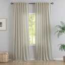 Back Tab Linen Curtains 96 Inches Long 2 Panels Country Farmhouse Curtains for Living Room,Hooks Belt Pinch Pleated Light Filtering Semi-Sheer Curtains for Patio Sliding Glass Door,8 FT Tall,Tan Beige