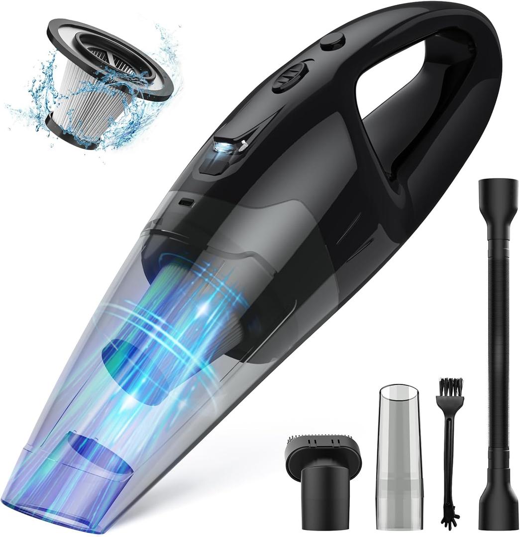 Handheld Vacuum Cordless Rechargeable 3-in-1, Car Vacuum Portable Cordless with USB Charge, Handheld Vacuum with LED Light, HEPA Filter, 1.65LBs Lightweight Vacuum Cleaner for Dust, Pet Hair
