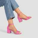 DREAM PAIRS Womens Low-Chunk Low Heel Pump Sandal, Size 8, Fuchsia/ Suede, LOW-CHUNK