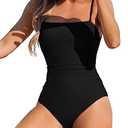 CUPSHE Women's One Piece Swimsuit Square Neck Cutout Back Tummy Control Adjustable Straps Striped Swimwear, M Black.XL