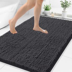 Smiry Luxury Chenille Bathroom Rugs 44x32, Extra Soft and Absorbent Shaggy Bath Mat, Machine Washable, Non-Slip Plush Carpet Runner for Tub, Shower, and Floor, Home Decor Accessories, Charcoal Grey
