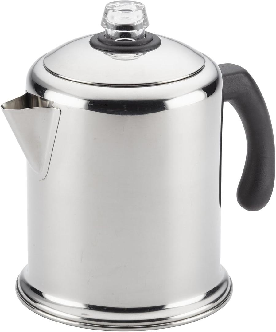 Farberware 47053 Classic Stainless Steel Yosemite 12-Cup Coffee Percolator, 12 Cup Coffee Maker, Silver (12 Cup - Clear Knob)