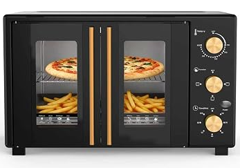 8-in-1 French Door Countertop Toaster Oven, Compact Countertop Oven with Infrared SpeedHeat for Bake, Broil, Toast, Fits 12" Pizza, 38L Capacity, 158°-482°F Temp Controls, 60-Min Timer-Black