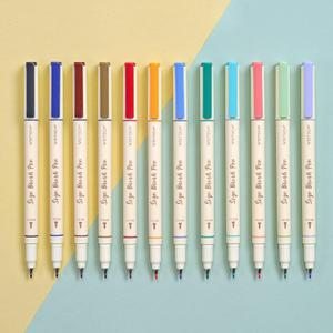 WRITECH Arts Sign Brush Pen Brush Tip Marker Felt Tip Water Based Ink Color Pens 12 Assorted Pastel Colors Great for Lettering, Journaling, Calligraphy (Natural)