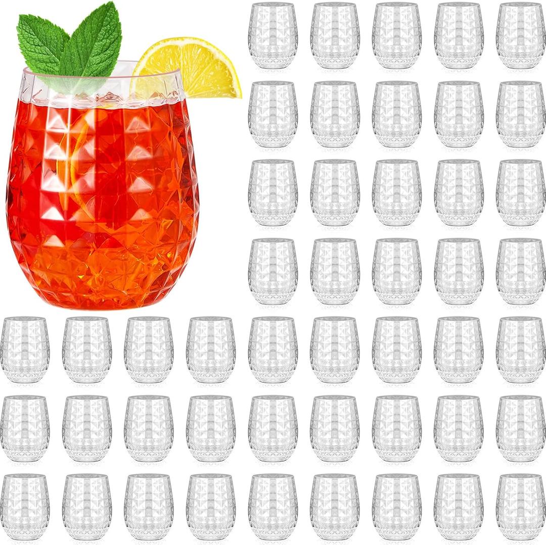 Ctosree 48 Set Tiki Pineapple Glasses 12 oz Plastic Cocktail Wine Glasses Hawaiian Tiki Cups Clear Stemless Reusable Pina Colada Cups Shatterproof Unbreakable Whiskey Mug for Tropical Bar Summer Party