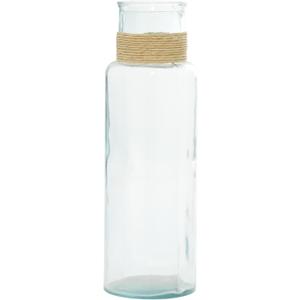 Deco 79 Recycled Glass Handmade Spanish Vase with Wrapped Rattan Neck Detail, 6" x 6" x 18", Clear