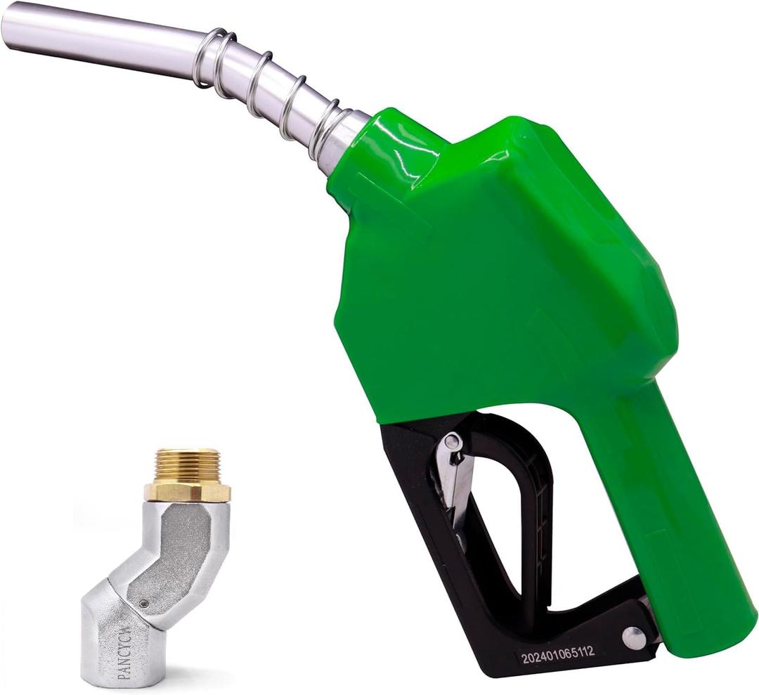 3/4"Inch NPT Auto Shut Off Green Fuel Nozzle Kit with 360 Hose Swivel Fuel Transfer Pump Nozzle Fitting Connecter 13/16"Spout 16 GPM Flow Rate Mess-Free Refueling for Gasoline Diesel Kerosene