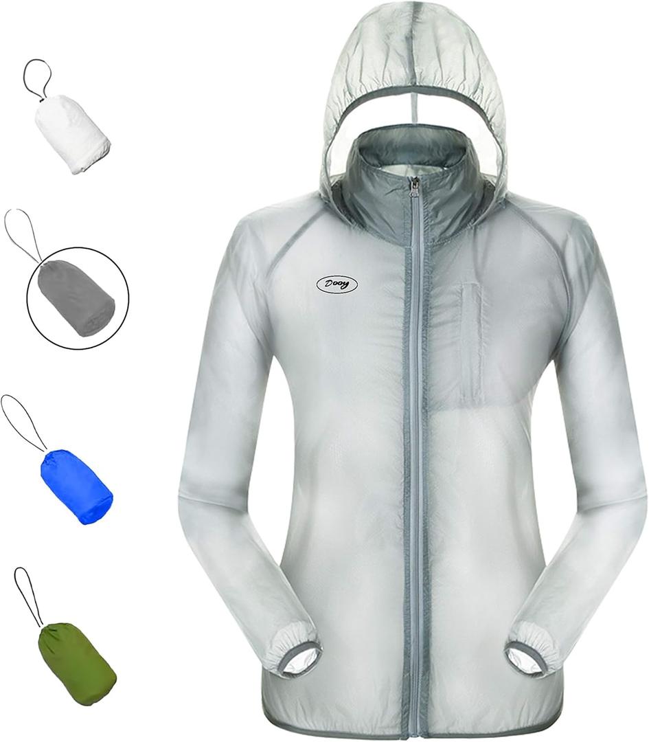 Dooy Sun Protection Jacket Ultra Light Thin Breathable Packable Outdoor Cycling Jacket Hoodie Skin Clothing for Men & Women (Large, Gray)