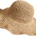 Sun Hats for Women, Oversize Large Straw Bucket Hat for Beach Summer Vacation Wide Brim Handmade Packable Travel UPF 50+ (Khaki)