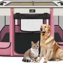 Foldable Pet Kitten Playpen, Upgrade Waterproof Portable Cat Dog Playpen Kennel Tent for Small Dog Cat, Removable Shade Cover, Come with Free Carrying Case, Indoor Outdoor Use for Small Pet, Pink