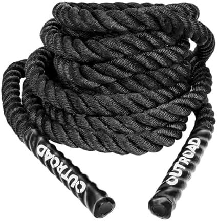 MarKnig Heavy Battle Ropes 1.5 inch 30 ft- Polyester Workout Rope Full Body Workout Equipment for Crossfit Training, Home Gym or Fitness Exercise, Building Muscle, Black…